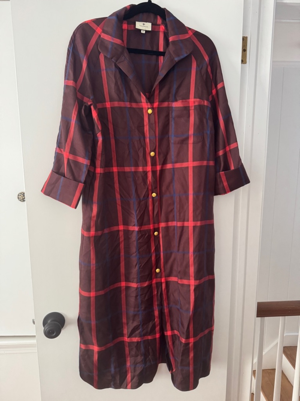 Tuckernuck Plaid Button-Front Midi Dress - Red & Brown